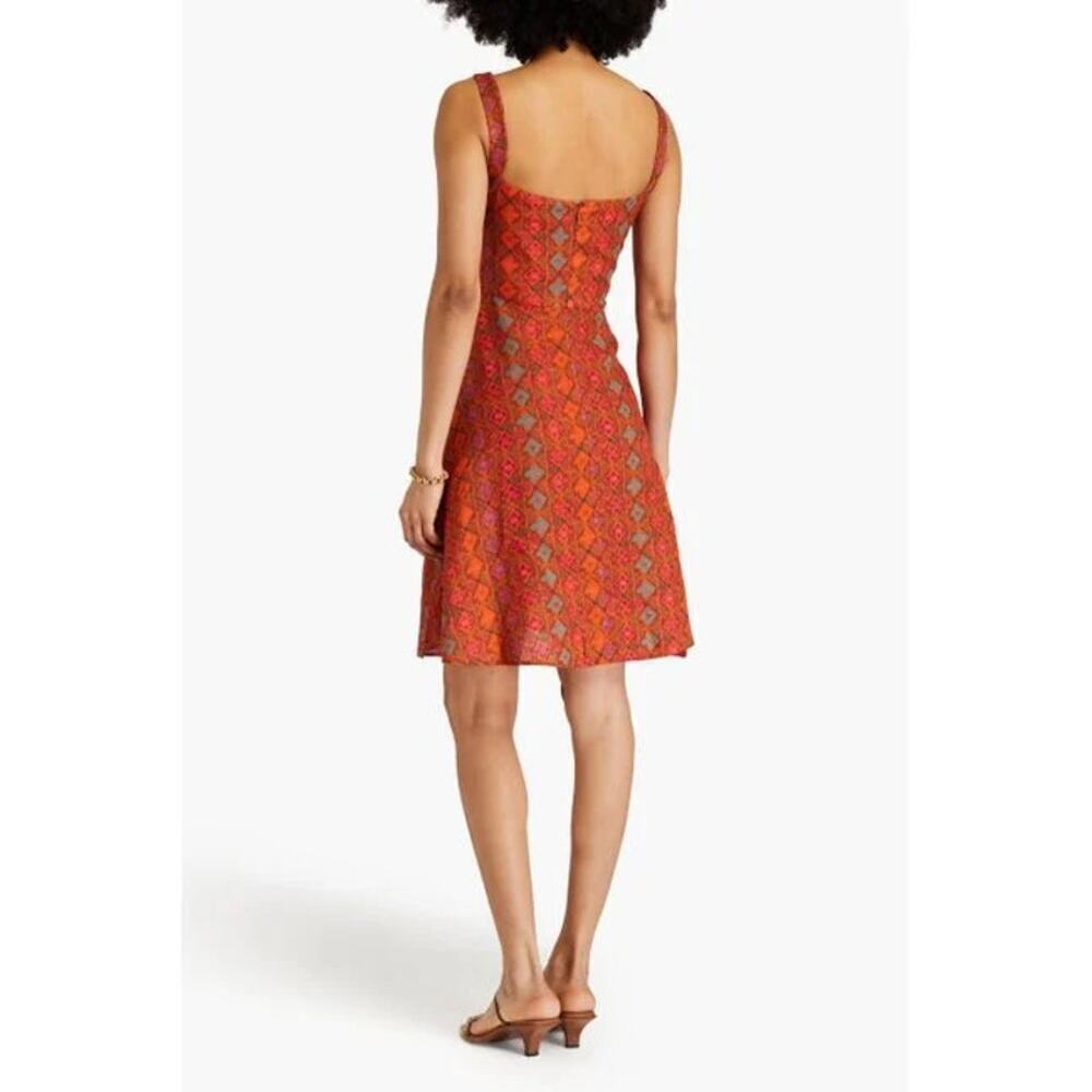 Saloni Rachel Printed Linen Mini Dress Red Size 2 - Picture 4 of 8
